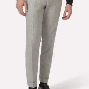 OSCAR JACOBSON Denz Turn Up Flannel Suit Trousers - Light Grey
