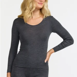 Långärmad tröja i merinoull/silke Wilma - Dark grey melange