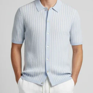STENSTRÖMS Knitted SS Collared Shirt - Light Blue