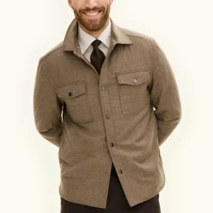 OSCAR JACOBSON Padded Flannel Overshirt - Beige